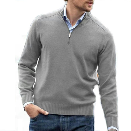 Men's Long-Sleeve Soft Touch Quarter-Zip Sweater Slim Round Neck Cable Knit Sweater