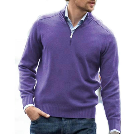 Men's Long-Sleeve Soft Touch Quarter-Zip Sweater Slim Round Neck Cable Knit Sweater