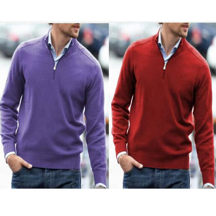 Men's Long-Sleeve Soft Touch Quarter-Zip Sweater Slim Round Neck Cable Knit Sweater