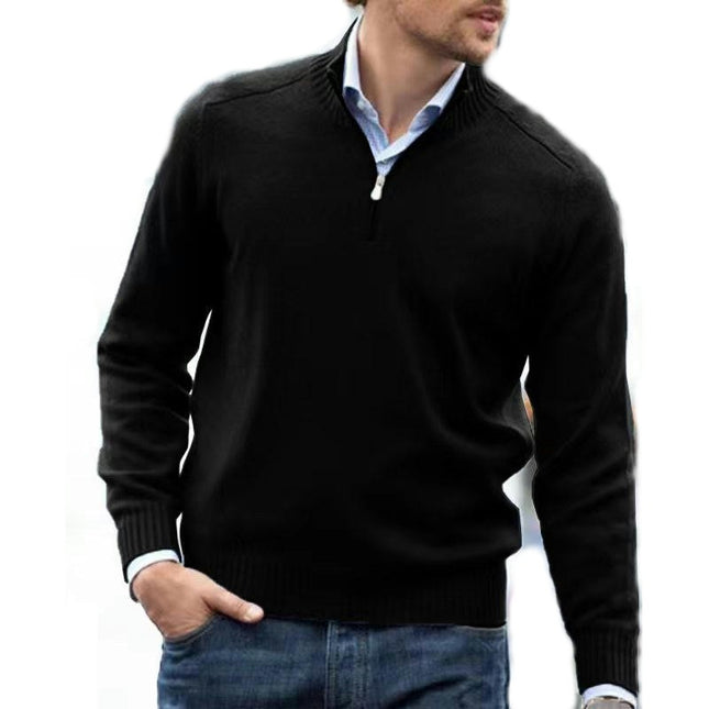 Men's Long-Sleeve Soft Touch Quarter-Zip Sweater Slim Round Neck Cable Knit Sweater