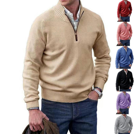 Men's Quarter-Zip Sweater Long-Sleeve Turtleneck Pullover Sweater