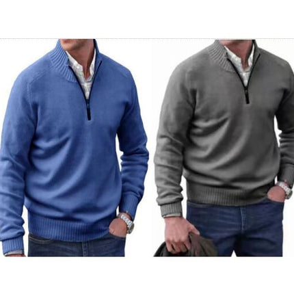 Men's Quarter-Zip Sweater Long-Sleeve Turtleneck Pullover Sweater
