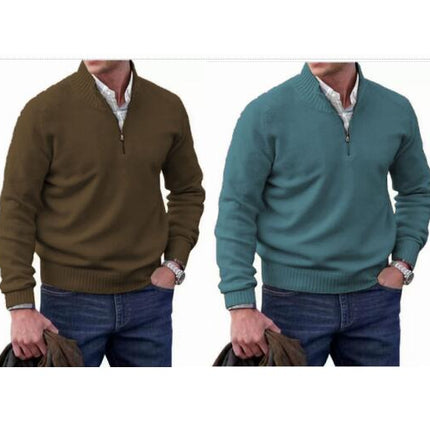 Mens Slim Fit Quarter Zip Sweater Casual Long Sleeve Sweater and Turtleneck Pullover 1