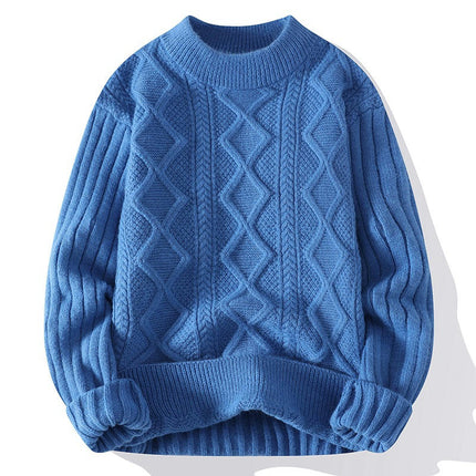 Men's Cable Knit Jumpers Casual Crew Neck Thick Warm Long Sleeve Sweater Pullover Tops for Men