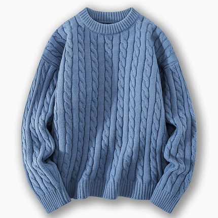 Men's Crewneck Cable Cotton Sweater Casual Crewneck Long-Sleeve Fisherman Pullover