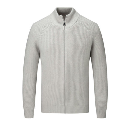 Mens Knitted Cardigan Thick Sweater Zip Up Cardigans Classic Stand Collar Long Sleeve Casual Warm Sweater
