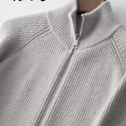 Mens Knitted Cardigan Thick Sweater Zip Up Cardigans Classic Stand Collar Long Sleeve Casual Warm Sweater