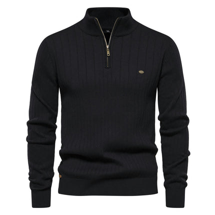 Mens Quarter Zip Sweater Ribbed Trim Men's Lightweight Turtleneck Knit Sweater