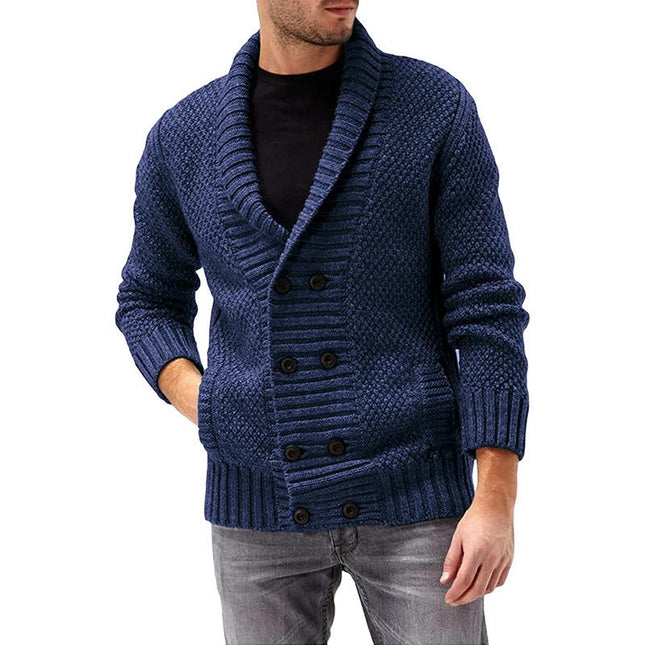 Mens Knitted Cardigan Thick Sweater Double Row Buttons Closure Jumper Autumn Winter Overcoat