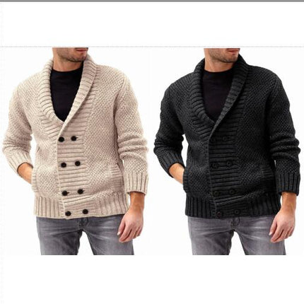 Mens Knitted Cardigan Thick Sweater Double Row Buttons Closure Jumper Autumn Winter Overcoat