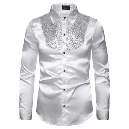 Sequin Splicing Shirt Men Long Sleeve Disco Party Shirts