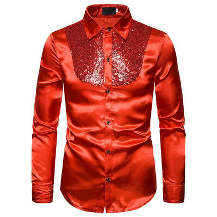 Sequin Splicing Shirt Men Long Sleeve Disco Party Shirts