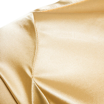 Men's Shiny Silk Like Satin Dress Shirt Long Sleeve Casual Slim Fit Button Up Shirts