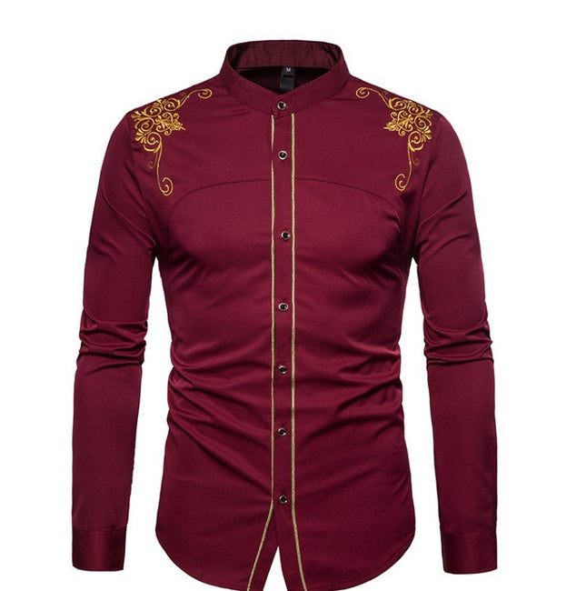 Men's Solid Slim Fit Long Sleeve Mandarin Collar Dress Shirts