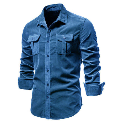 Men's Corduroy Button Down Shirts Casual Long Sleeve Shacket Jacket with Flap Pockets