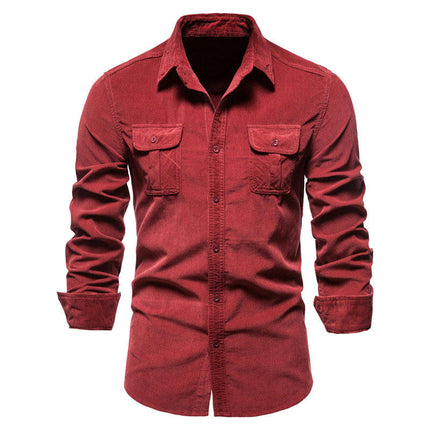 Men's Corduroy Button Down Shirts Casual Long Sleeve Shacket Jacket with Flap Pockets