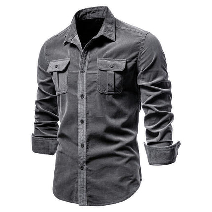 Men's Corduroy Button Down Shirts Casual Long Sleeve Shacket Jacket with Flap Pockets