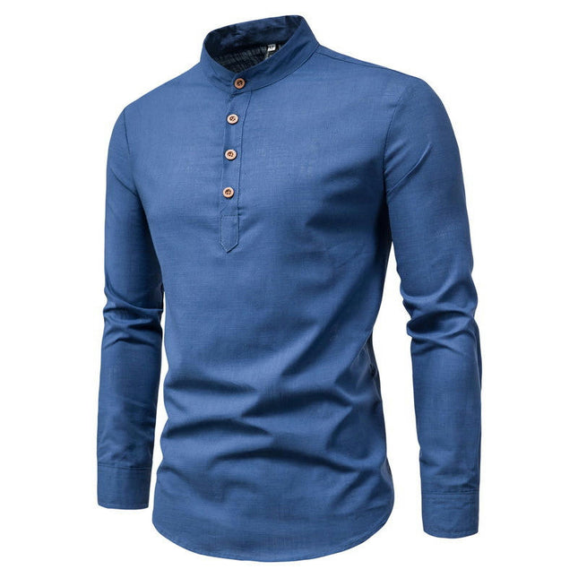 Men's Casual Long Sleeve Linen Slim Beach Shirts Tops