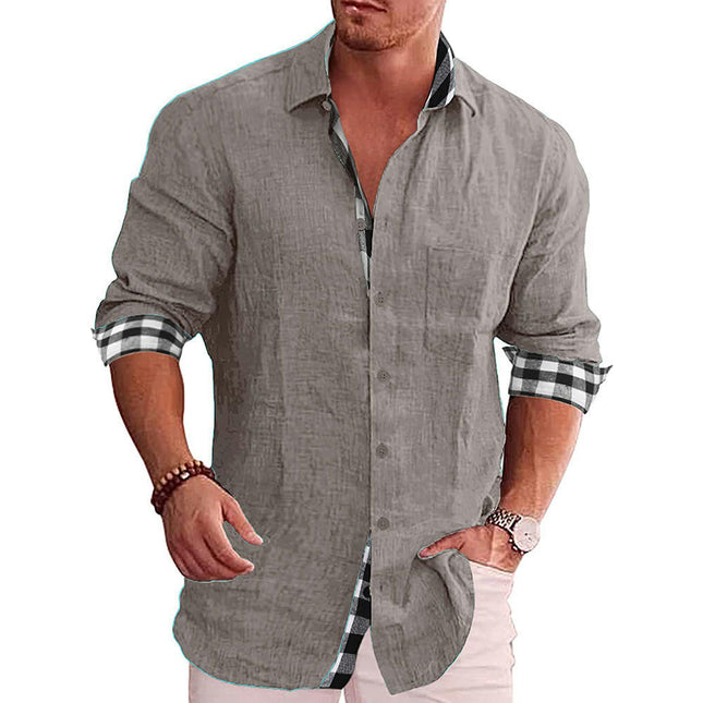 Men's Casual Long Sleeve Cotton Linen Shirt Button Beach Shirts