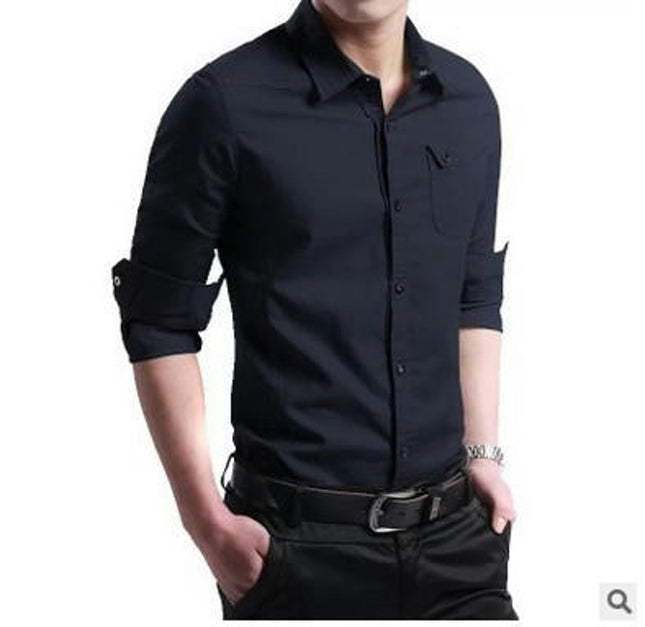 Men's Shirt Solid Casual Button Down Collar Shirts Long Sleeve Dress Shirts with Pocket