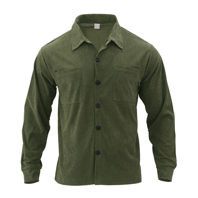 Men's Corduroy Shirt Button Down Long Sleeve Tops Slim Fit Casual Shirts