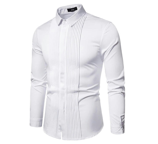 Men's Shirt Formal Dress Shirt Pleated Long Sleeve Button Down Shirts