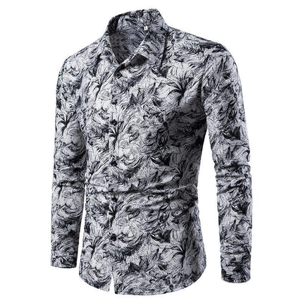 Men's Long Sleeve Shirt Print Casual Button Down Shirt