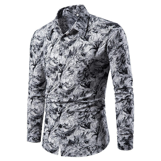 Men's Long Sleeve Shirt Print Casual Button Down Shirt