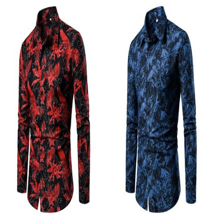 Men's Long Sleeve Shirt Print Casual Button Down Shirt