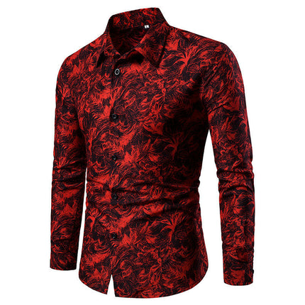 Men's Long Sleeve Shirt Print Casual Button Down Shirt