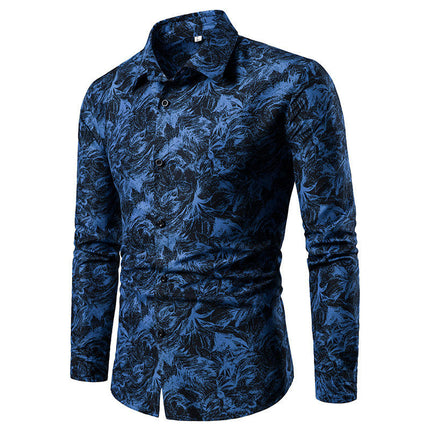 Men's Long Sleeve Shirt Print Casual Button Down Shirt