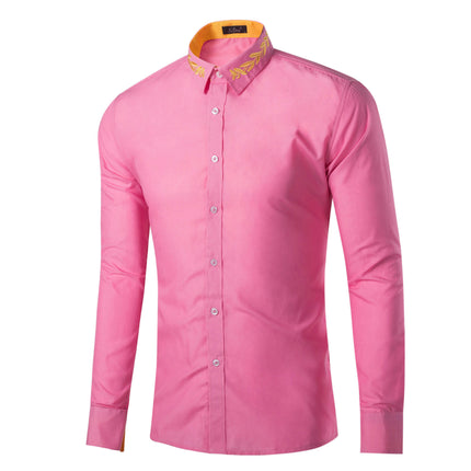 Men's Button Down Shirt Regular Fit Long Sleeve Embroidered Casual Dress Shirts