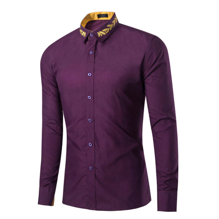 Men's Button Down Shirt Regular Fit Long Sleeve Embroidered Casual Dress Shirts