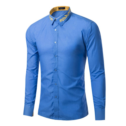 Men's Button Down Shirt Regular Fit Long Sleeve Embroidered Casual Dress Shirts