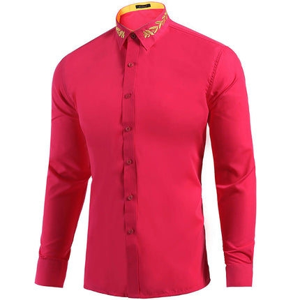 Men's Button Down Shirt Regular Fit Long Sleeve Embroidered Casual Dress Shirts