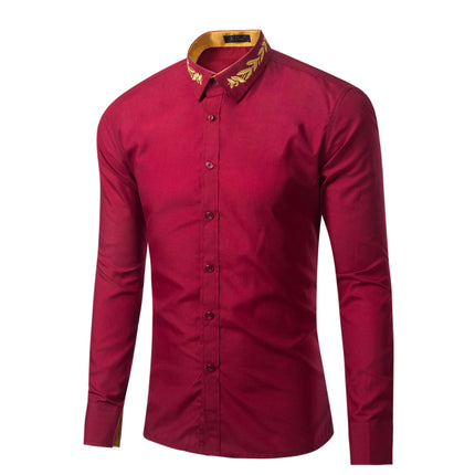 Men's Button Down Shirt Regular Fit Long Sleeve Embroidered Casual Dress Shirts