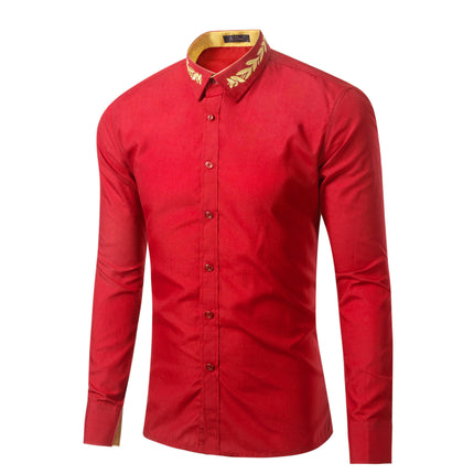 Men's Button Down Shirt Regular Fit Long Sleeve Embroidered Casual Dress Shirts