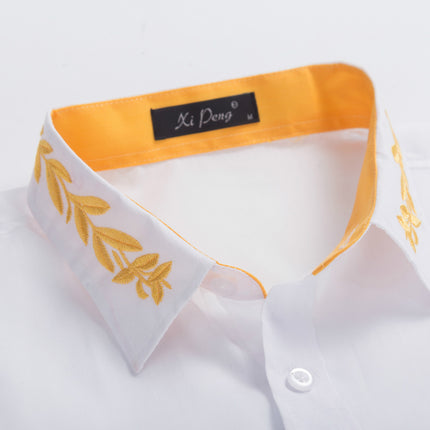 Men's Button Down Shirt Regular Fit Long Sleeve Embroidered Casual Dress Shirts