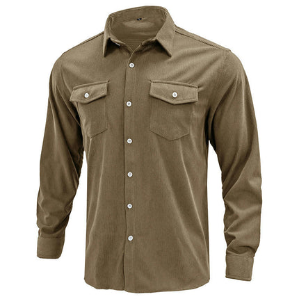 Men's Corduroy Shirt Long Sleeve Button Down Regular Fit Casual Shirt