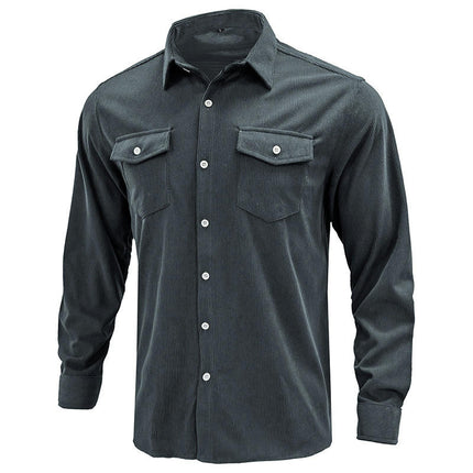 Men's Corduroy Shirt Long Sleeve Button Down Regular Fit Casual Shirt