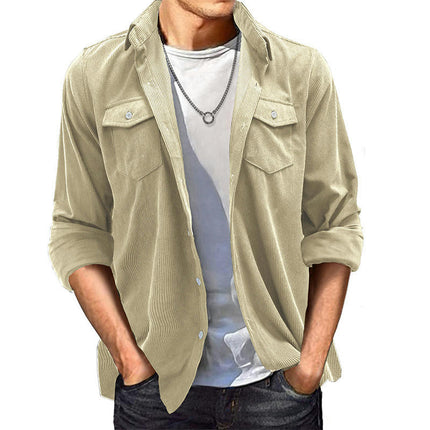 Men's Corduroy Shirt Long Sleeve Button Down Regular Fit Casual Shirt