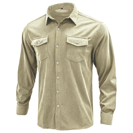 Men's Corduroy Shirt Long Sleeve Button Down Regular Fit Casual Shirt