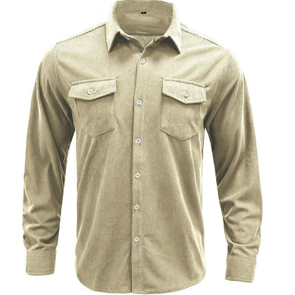 Men's Corduroy Shirt Long Sleeve Button Down Regular Fit Casual Shirt