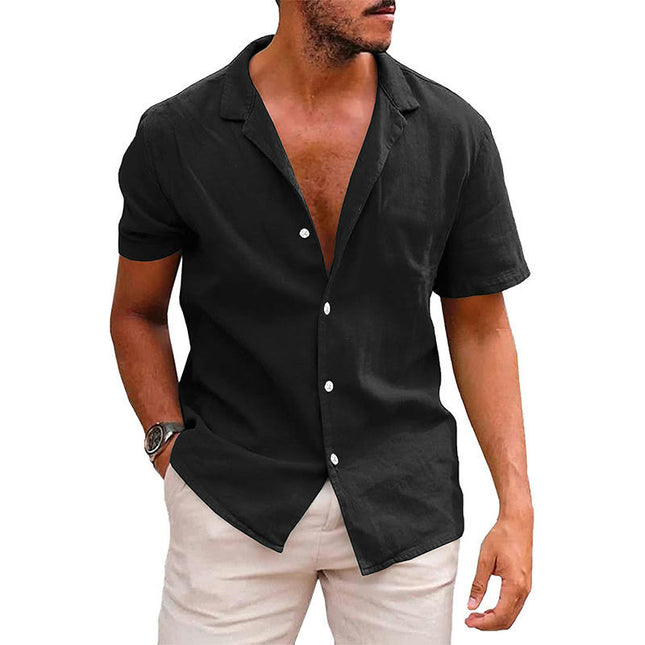 Men's Cotton Linen Short Sleeve Shirts Casual Lightweight Button Down Shirts