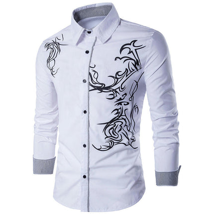 Men's Printed Slim Fit Long Sleeve Button Up Party Dress Shirts