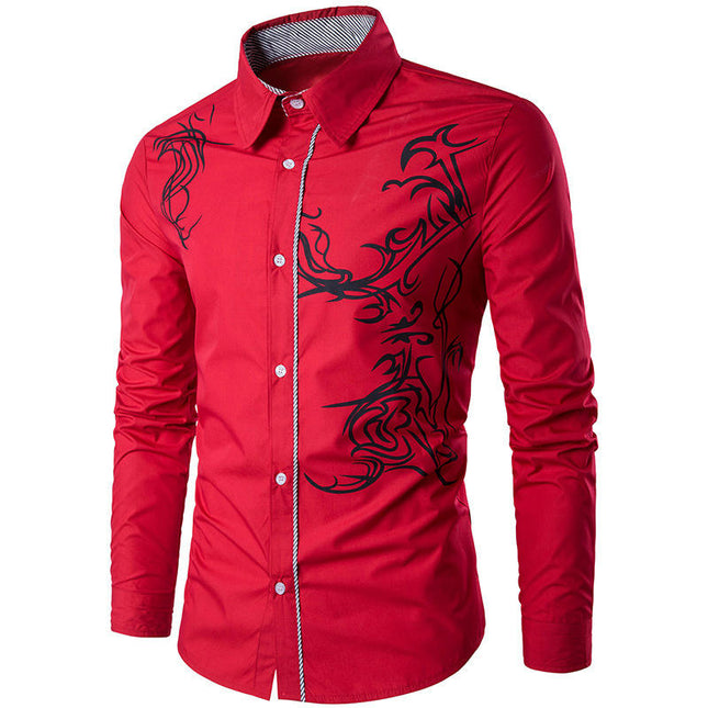 Men's Printed Slim Fit Long Sleeve Button Up Party Dress Shirts