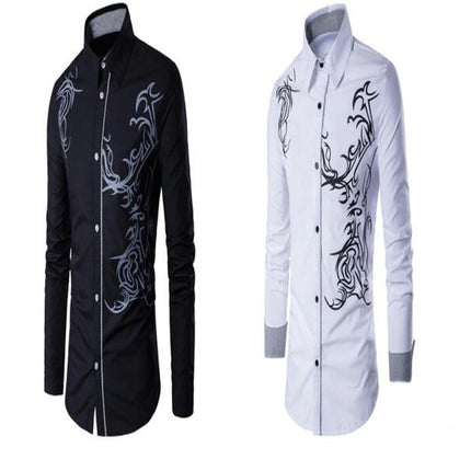 Men's Printed Slim Fit Long Sleeve Button Up Party Dress Shirts