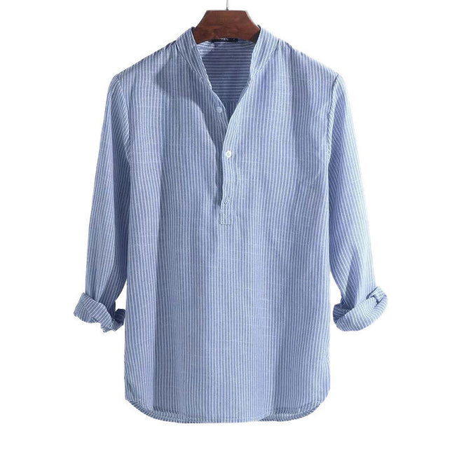 Men's Casual Summer Shirt Long Sleeve Striped Beach Shirts