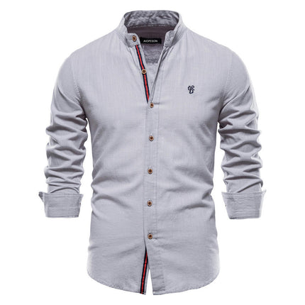 Men's Mandarin Collar Slim Fit Long Sleeve Casual Button Down Dress Shirt