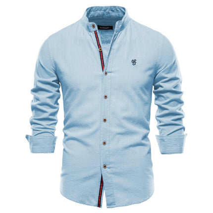 Men's Mandarin Collar Slim Fit Long Sleeve Casual Button Down Dress Shirt